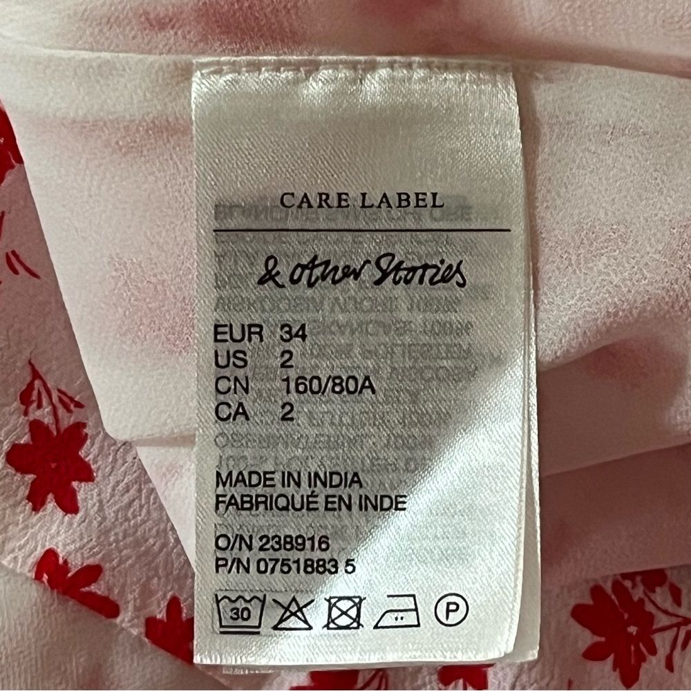 & Other Stories Floral Wrap Mini Dress Red White Ditzy Print V Neck Size Medium - Picture 8 of 9